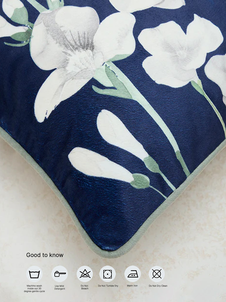 Westside Home Navy Floral Pattern Cushion Cover