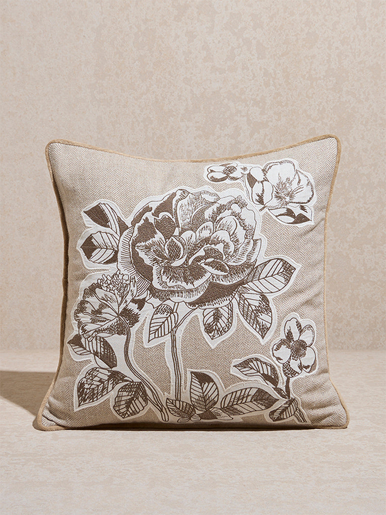 Westside Home Brown Floral Design Cushion Cover