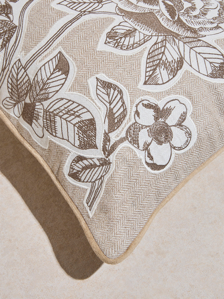 Westside Home Brown Floral Design Cushion Cover