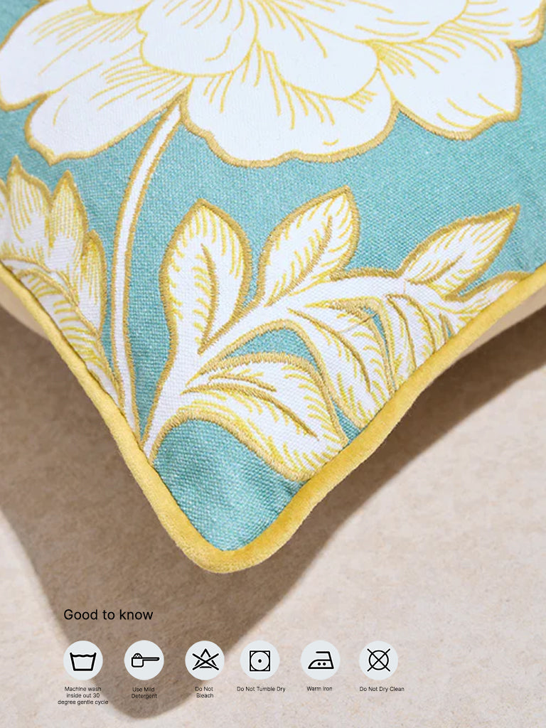 Westside Home Green Floral Design Cushion Cover