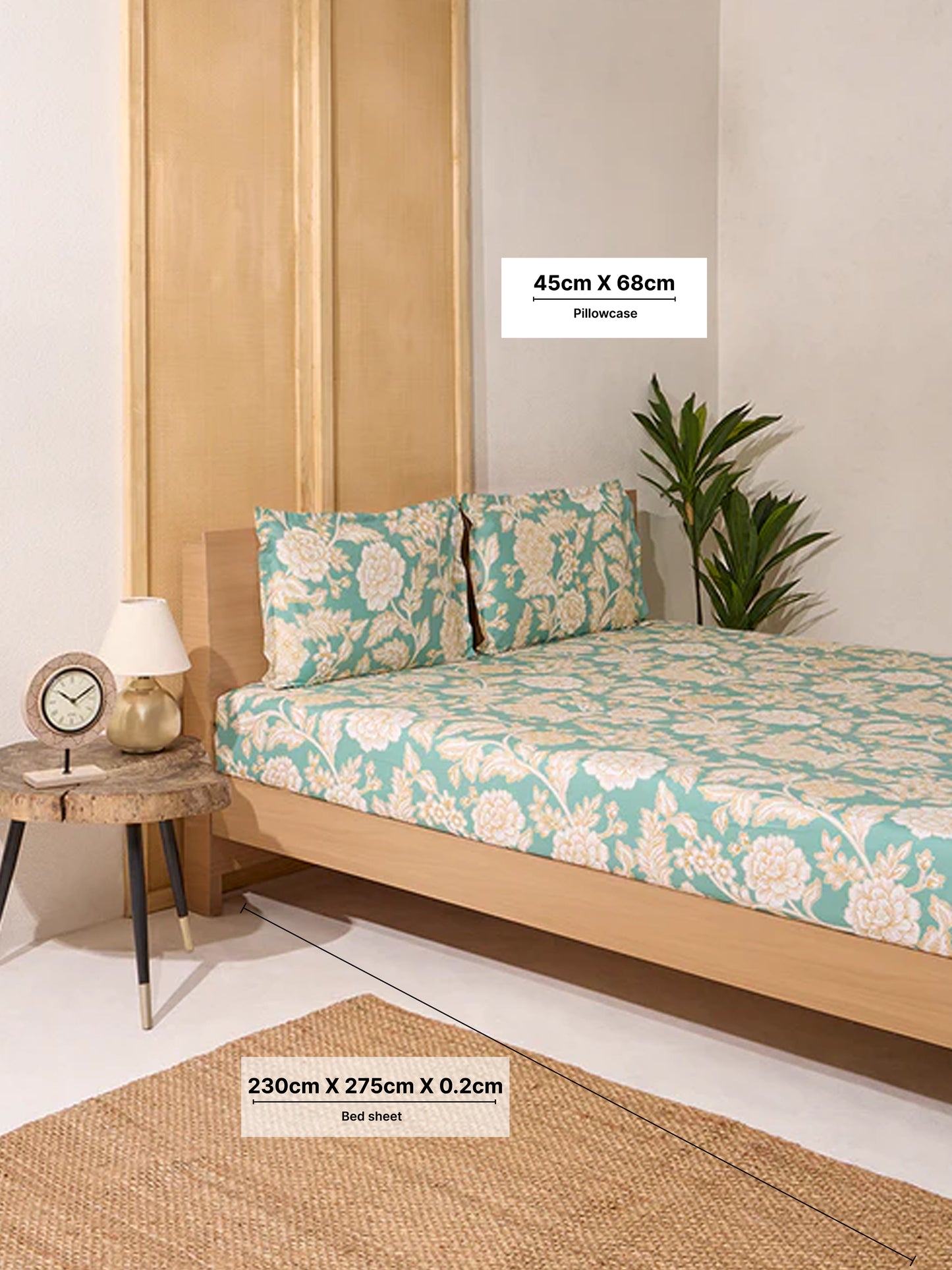 Westside Home Green Foliage Queen Bed Flat Sheet and Pillowcase Set