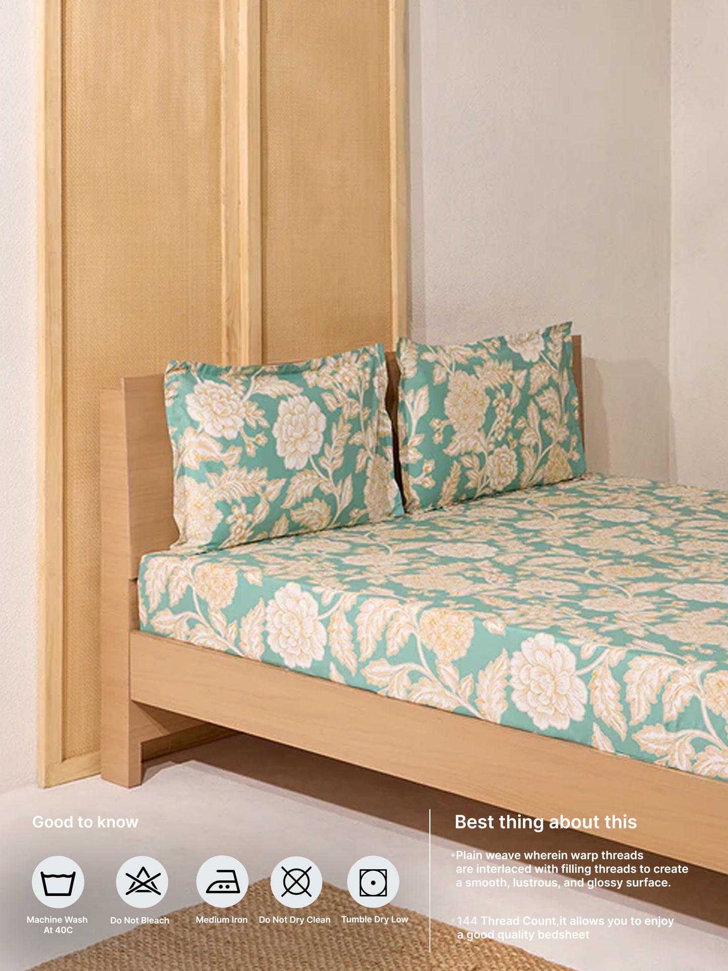 Westside Home Green Foliage Queen Bed Flat Sheet and Pillowcase Set