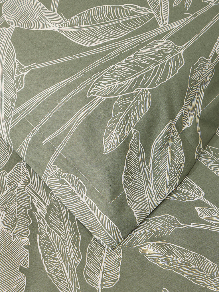 Westside Home Sage Leaf Pattern Single Bed Fitted Sheet and Pillowcase Set