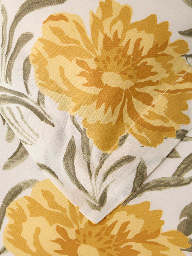 Westside Home Yellow Floral Printed Single Bed Flat Sheet and Pillowcase Set