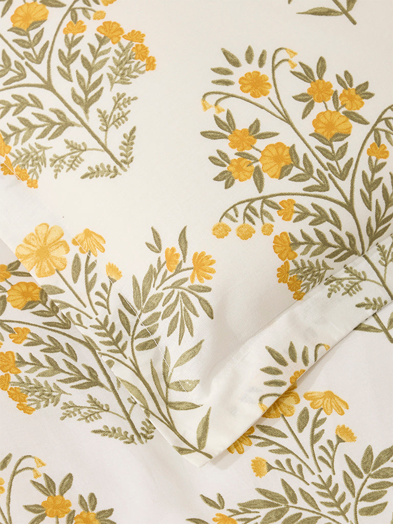 Westside Home Olive Floral Printed Single Bed Fitted Sheet and Pillowcase Set