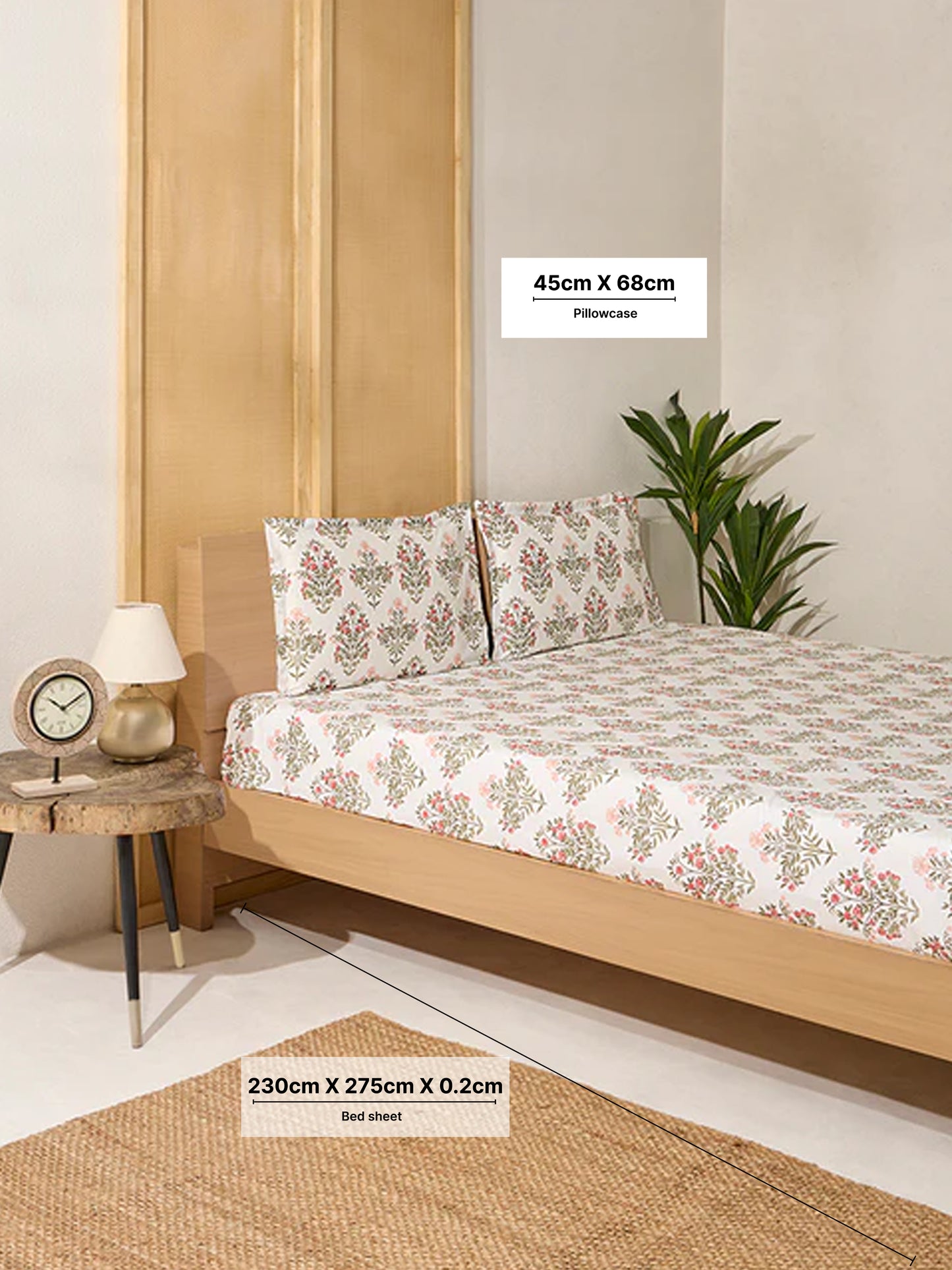 Westside Home Pink Floral Butta Queen Bed Flat Sheet and Pillowcase Set