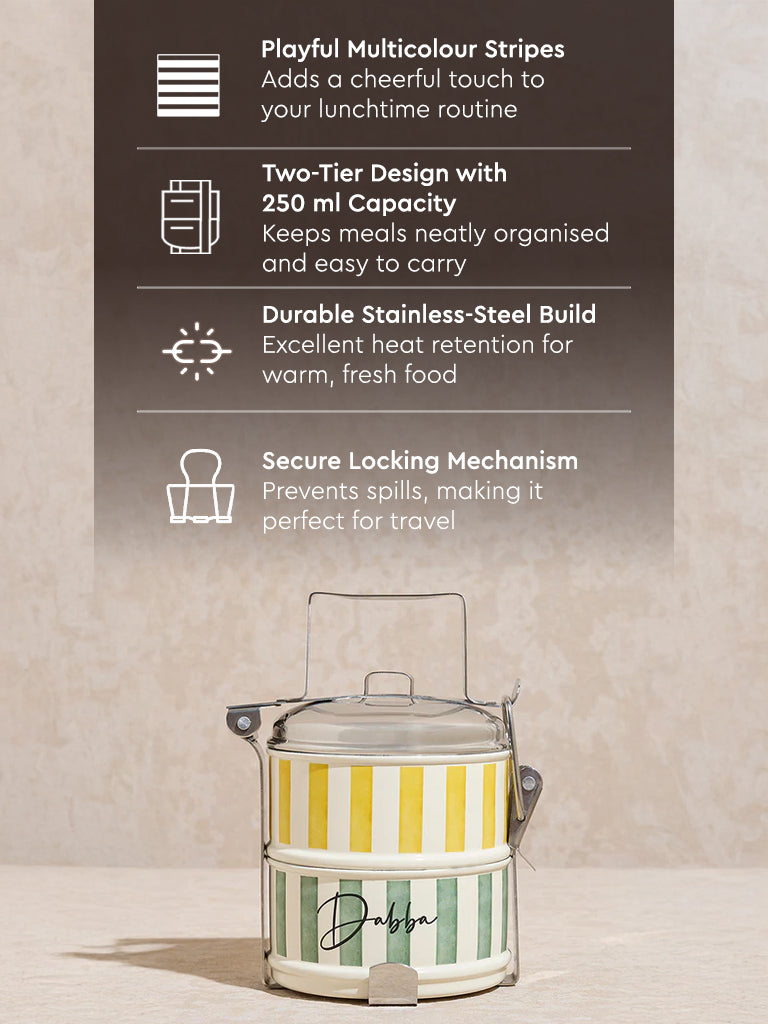 Westside Home Multicolour Striped Two-Tier Tiffin Box