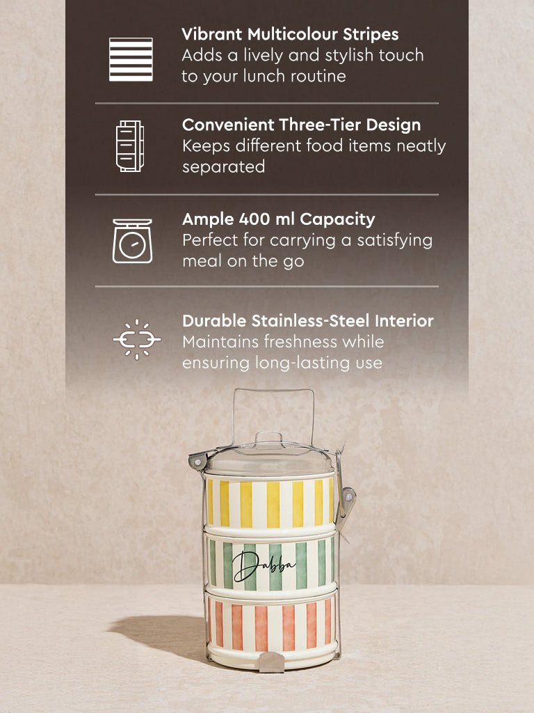 Westside Home Multicolour Stripe Printed Three-Tiered Tiffin Box