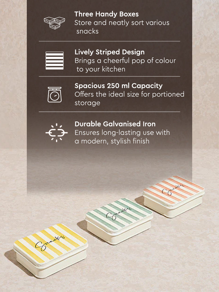 Westside Home Multicolour Stripe Printed Snacks Box (Set of 3)