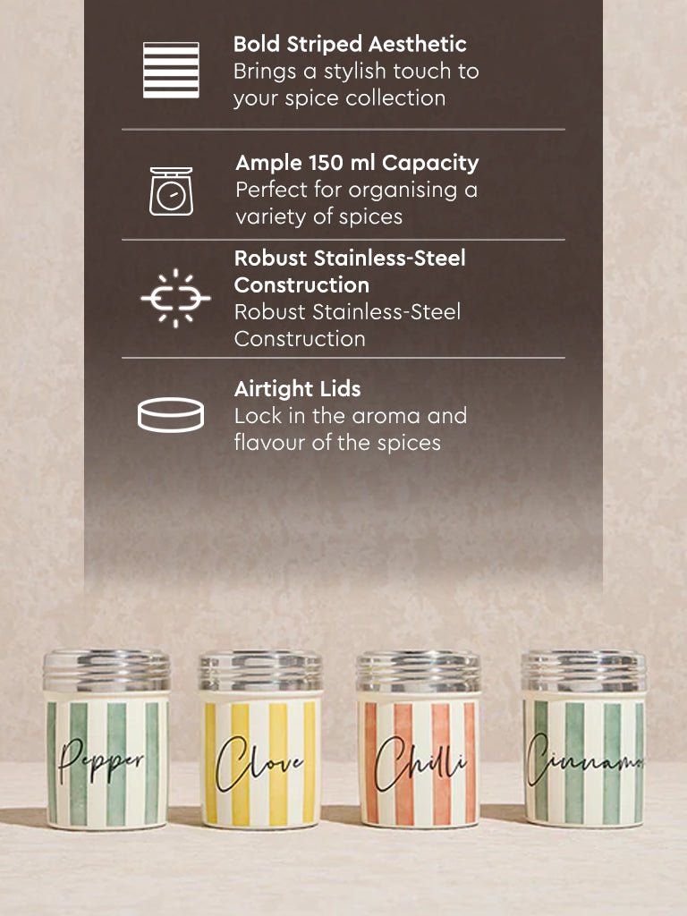 Westside Home Multicolour Stripe Printed Spice Canisters (Set of 4)