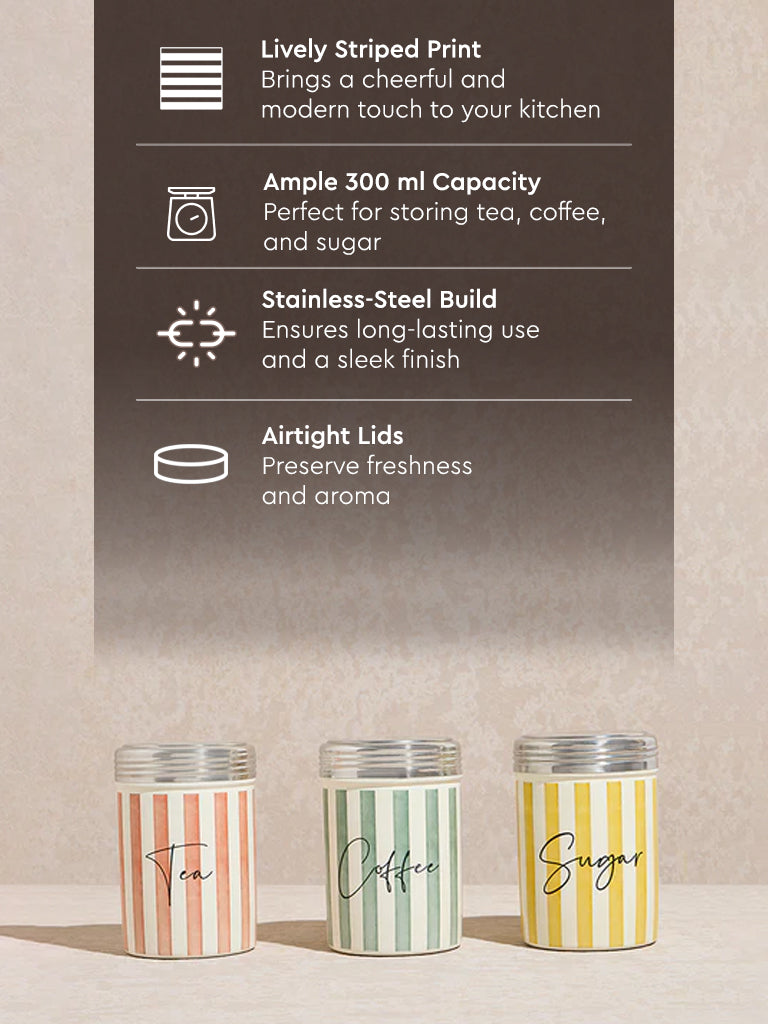 Westside Home Multicolour Stripe Printed Jar (Set of 3)