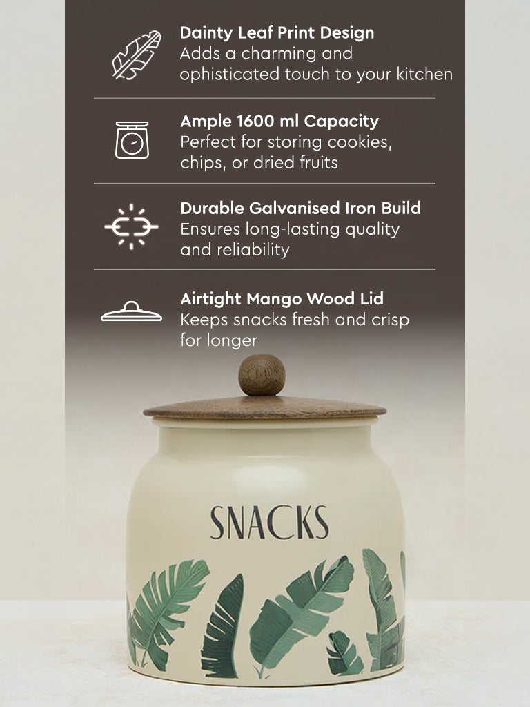 Westside Home Ivory Leaf Printed Snacks Jar