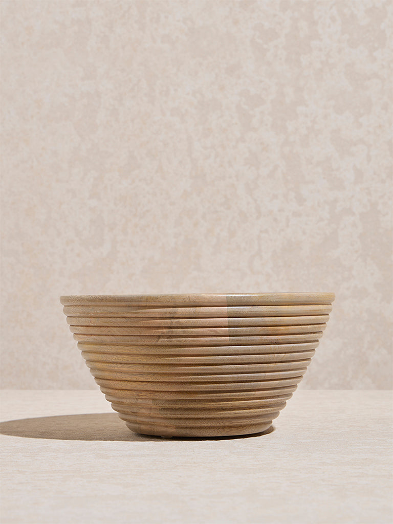 Westside Home Beige Ribbed -Textured Wooden Bowl - Large