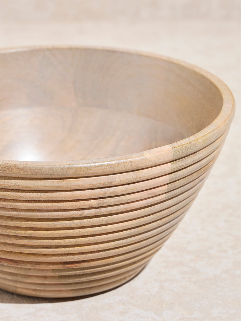 Westside Home Beige Ribbed -Textured Wooden Bowl - Large
