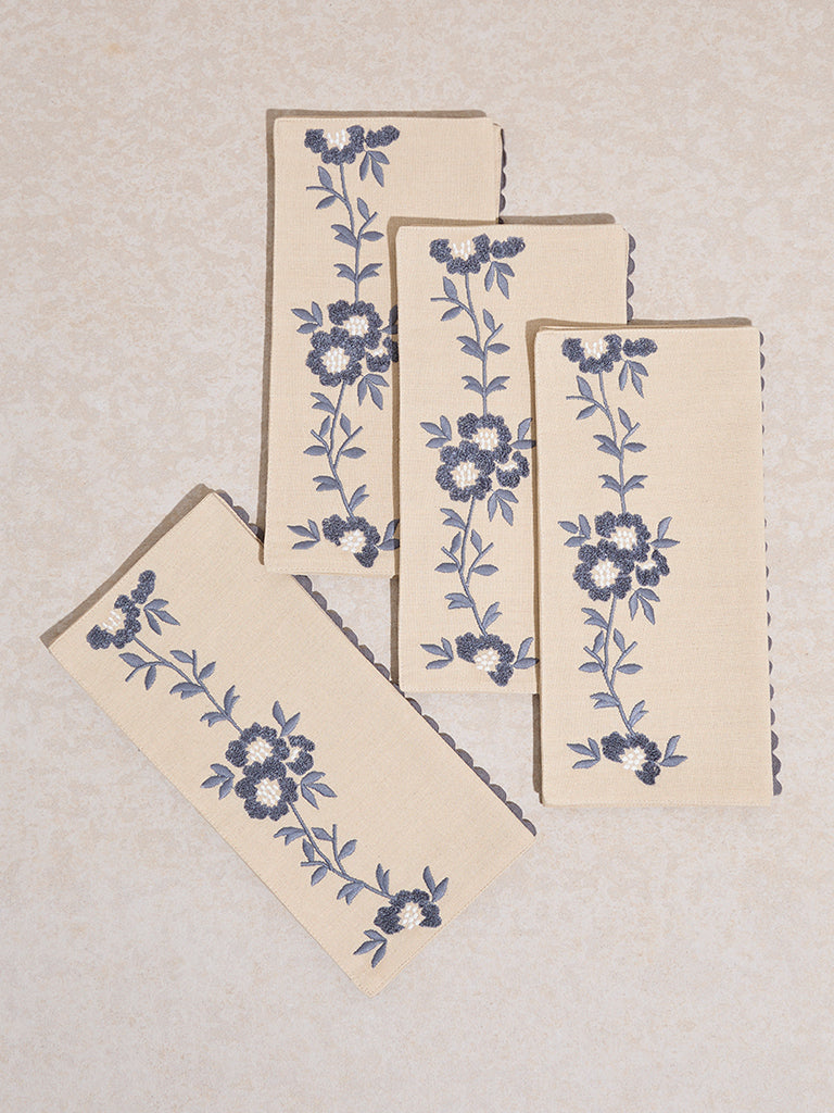 Westside Home Dusty Blue Floral Embroidered Placemat (Set of 4)