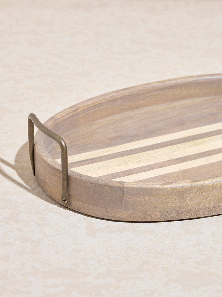 Westside Home Beige Stripe Printed Wooden Serving Tray - Small