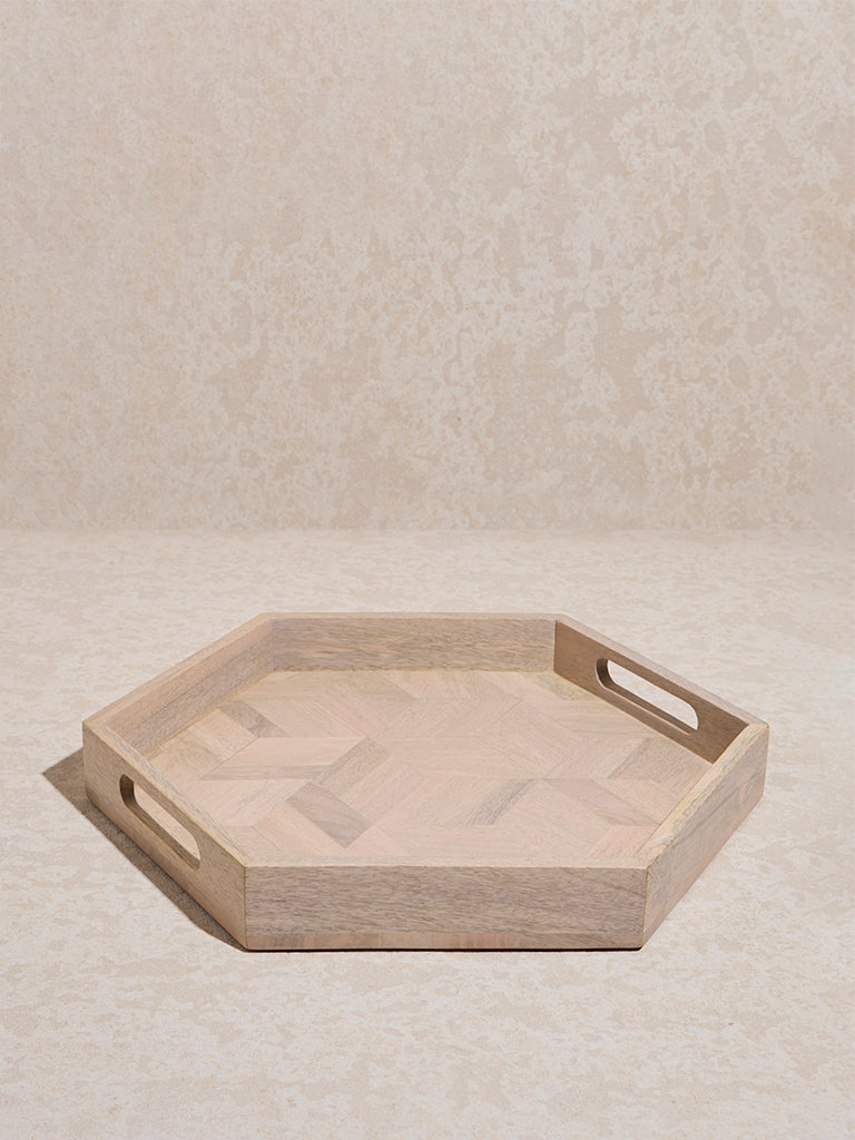 Westside Home Beige Hexagonal Wooden Serving Tray