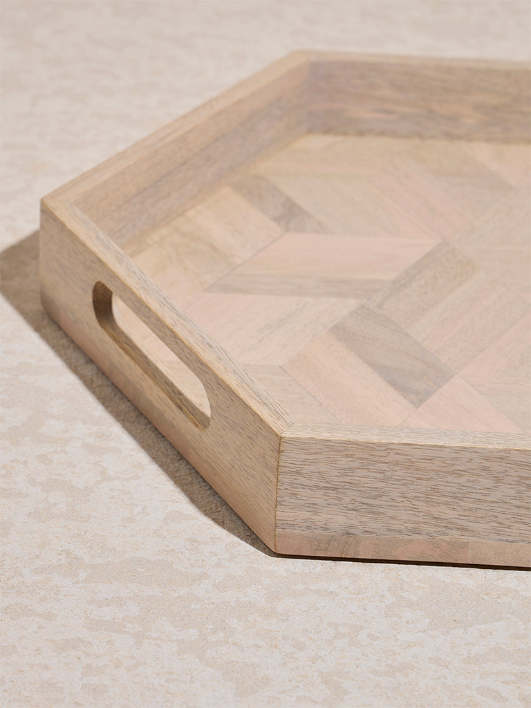 Westside Home Beige Hexagonal Wooden Serving Tray