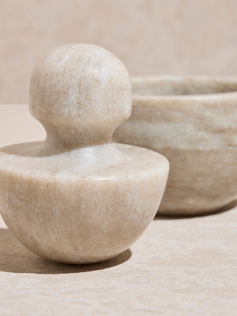Westside Home Beige Marble Mortar and Pestle