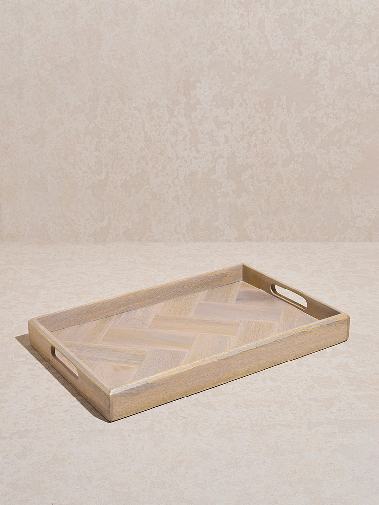 Westside Home Beige Chevron Design Wooden Tray - Large