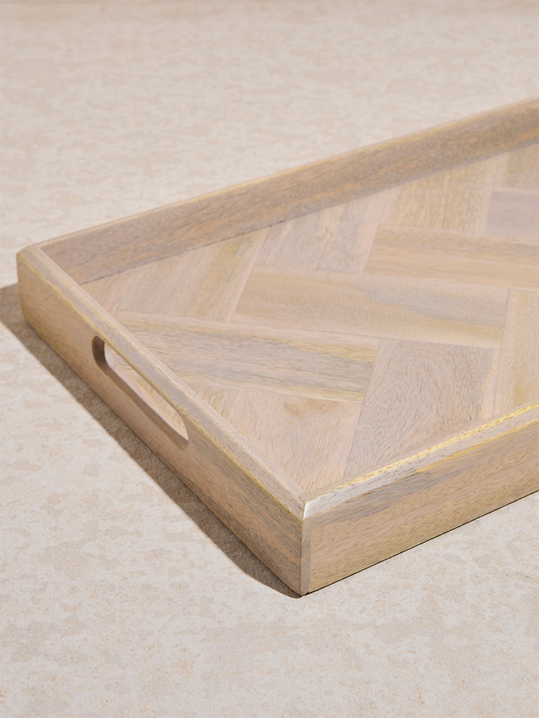 Westside Home Beige Chevron Design Wooden Tray - Large