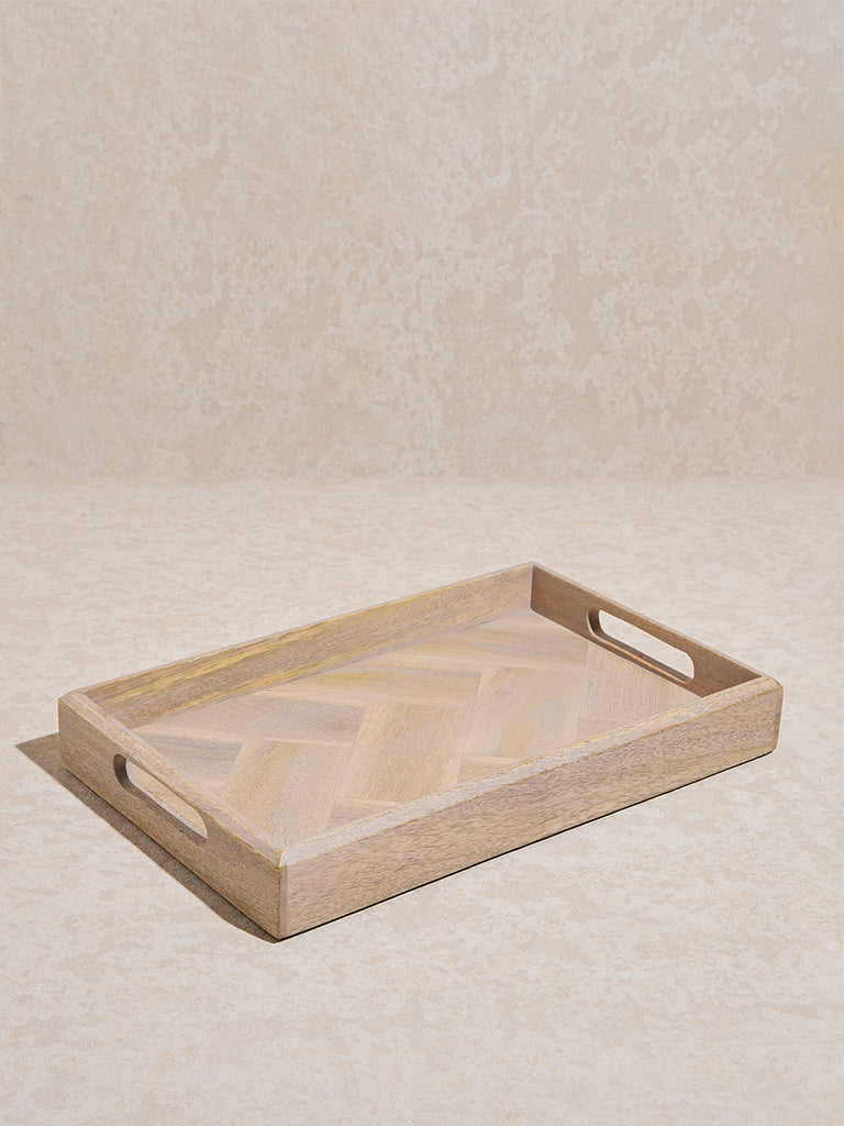 Westside Home Beige Chevron Design Wooden Tray - Small