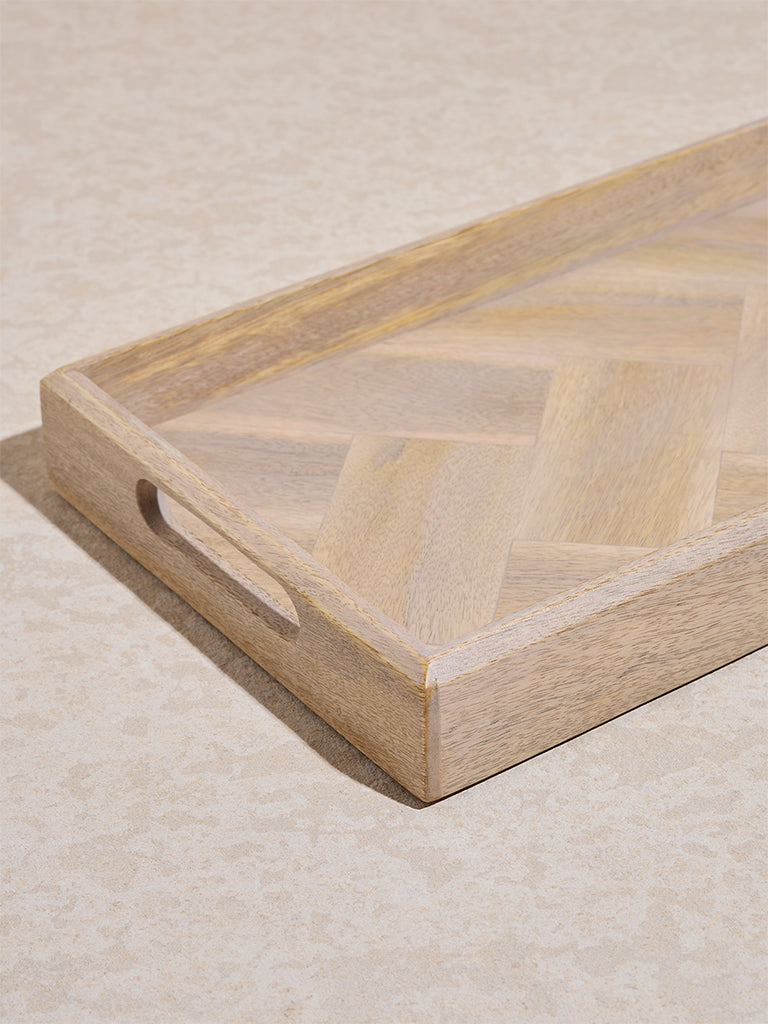 Westside Home Beige Chevron Design Wooden Tray - Small