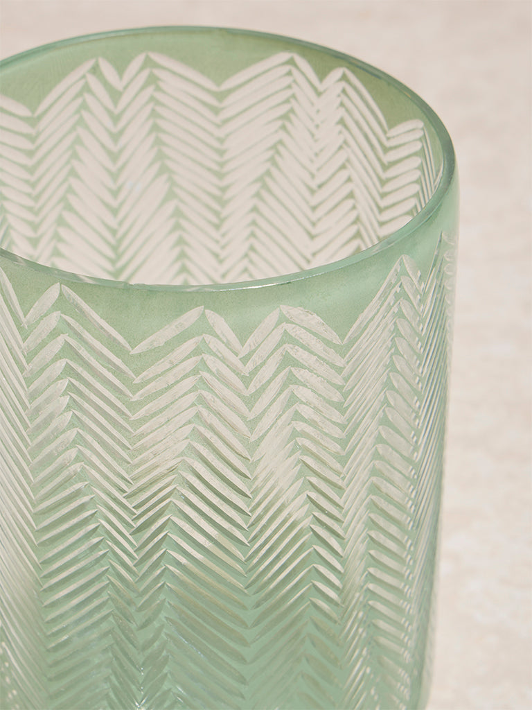 Westside Home Green Etched Glass Candle Stand