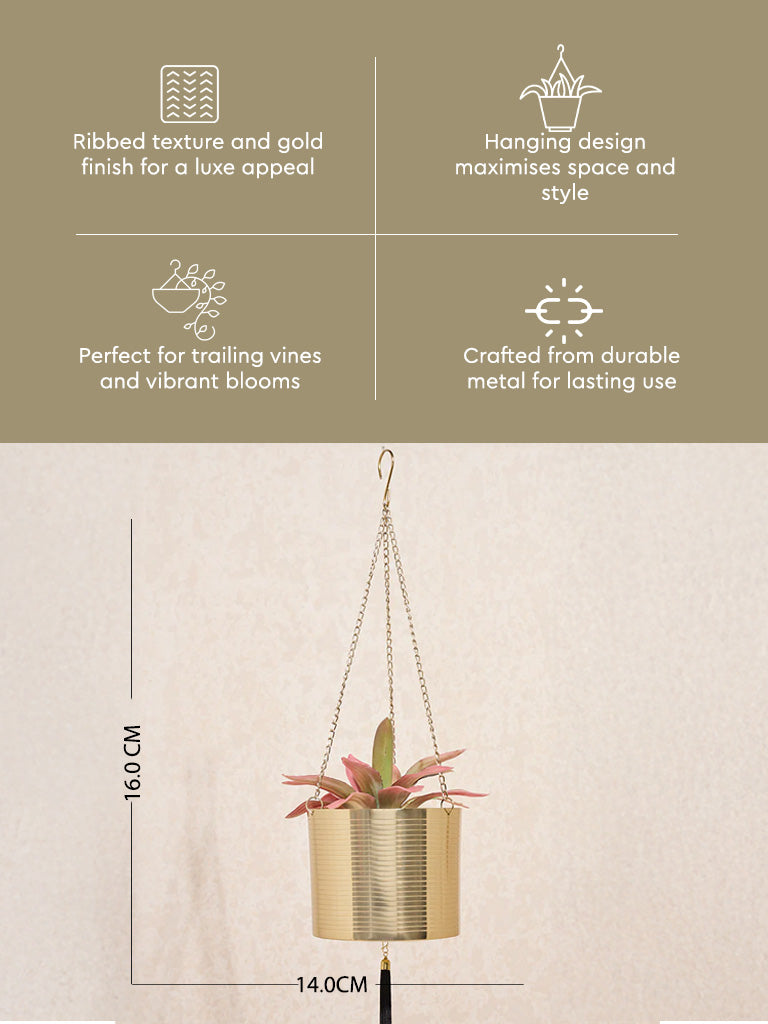 Westside Home Gold Ribbed Hanging Planter