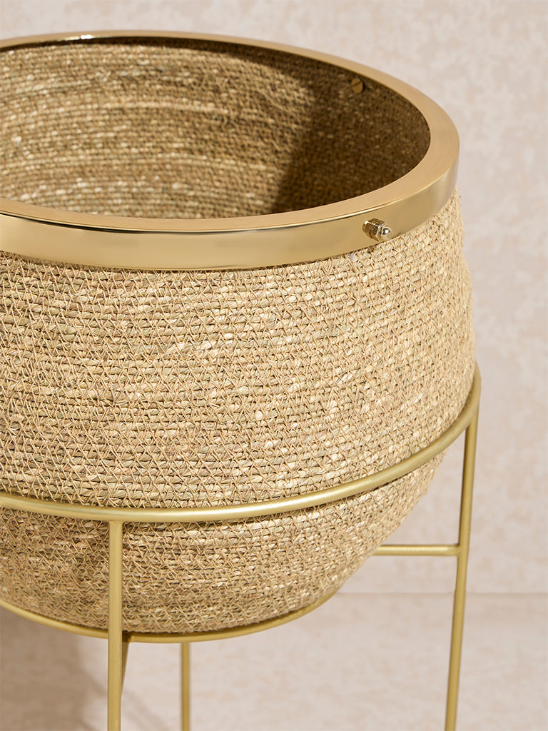 Westside Home Beige Jute-Textured Planter on Stand - Large