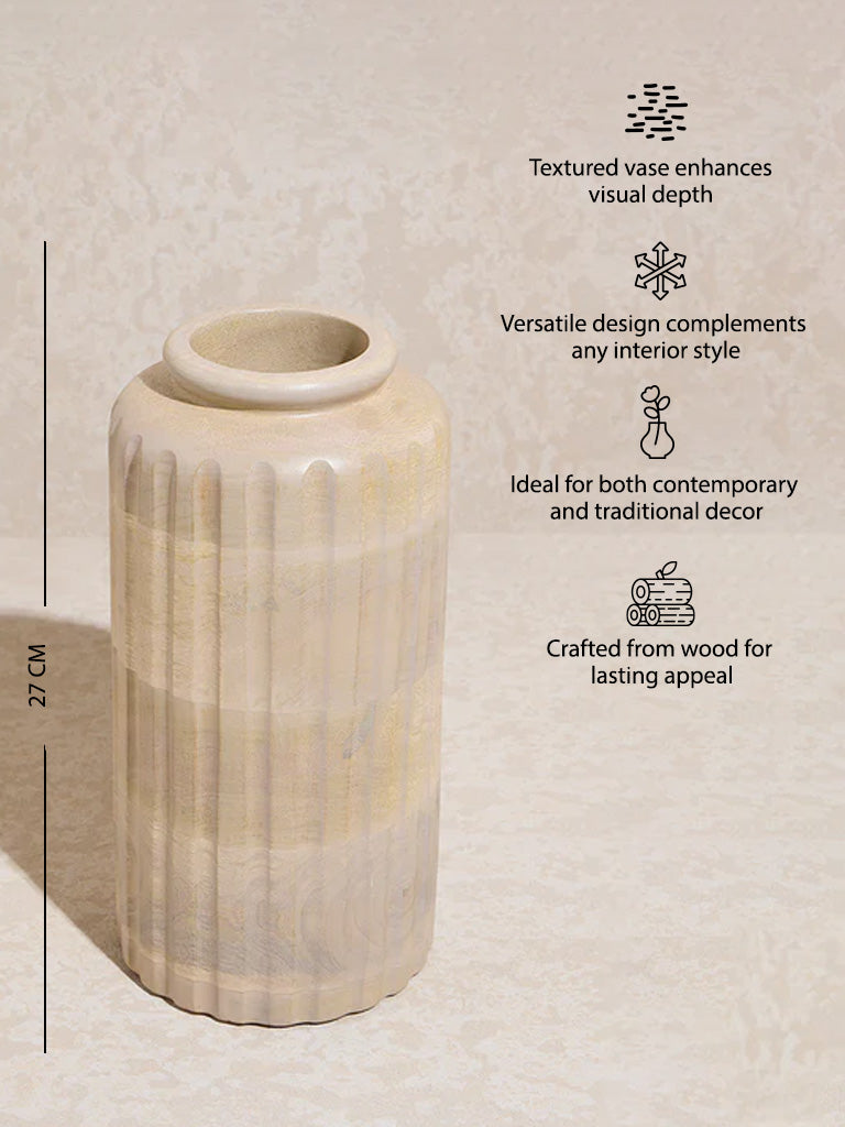 Westside Home Beige Textured Wooden Vase - Large