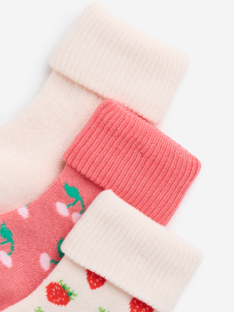 HOP Baby Pink Fruit Printed Socks - Pack of 3