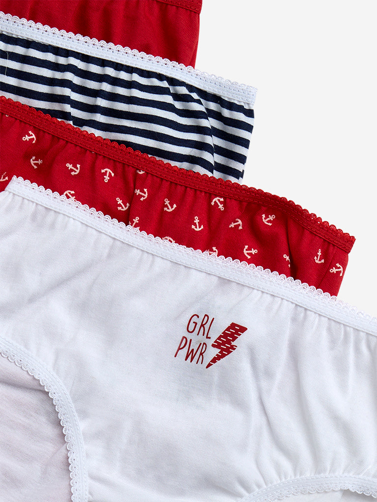 Westside Y&F Girl's Red Printed Cotton Briefs - Pack of 5 for Casual Wear Zoomed View