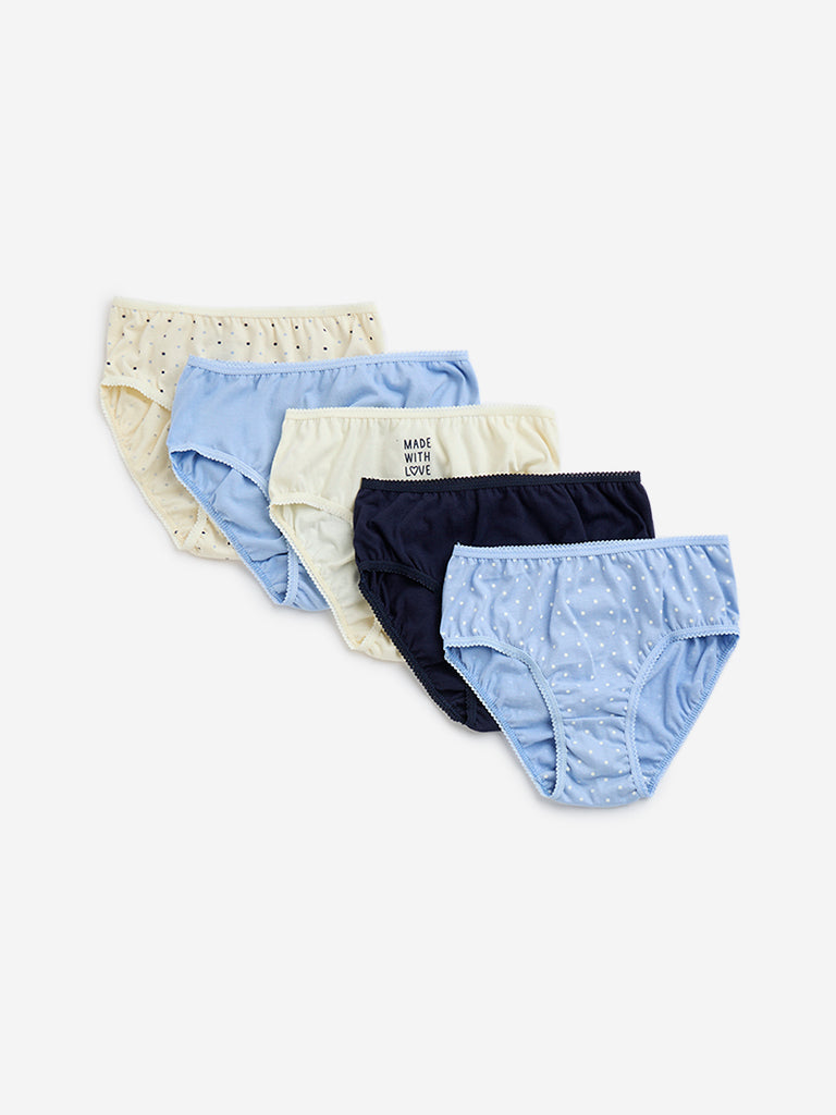 Y&F Kids Blue Polka-Dotted Cotton Briefs - Pack of 5