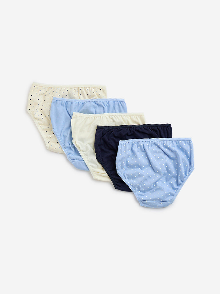 Y&F Kids Blue Polka-Dotted Cotton Briefs - Pack of 5