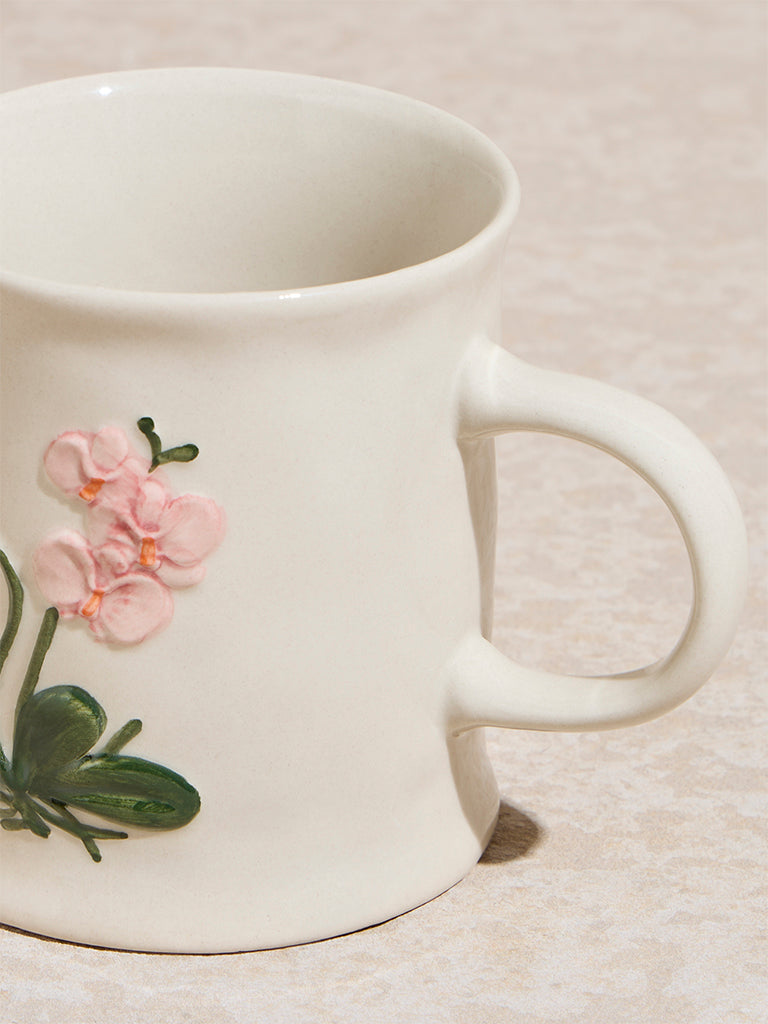 Westside Home Off-White Floral Embossed Mug