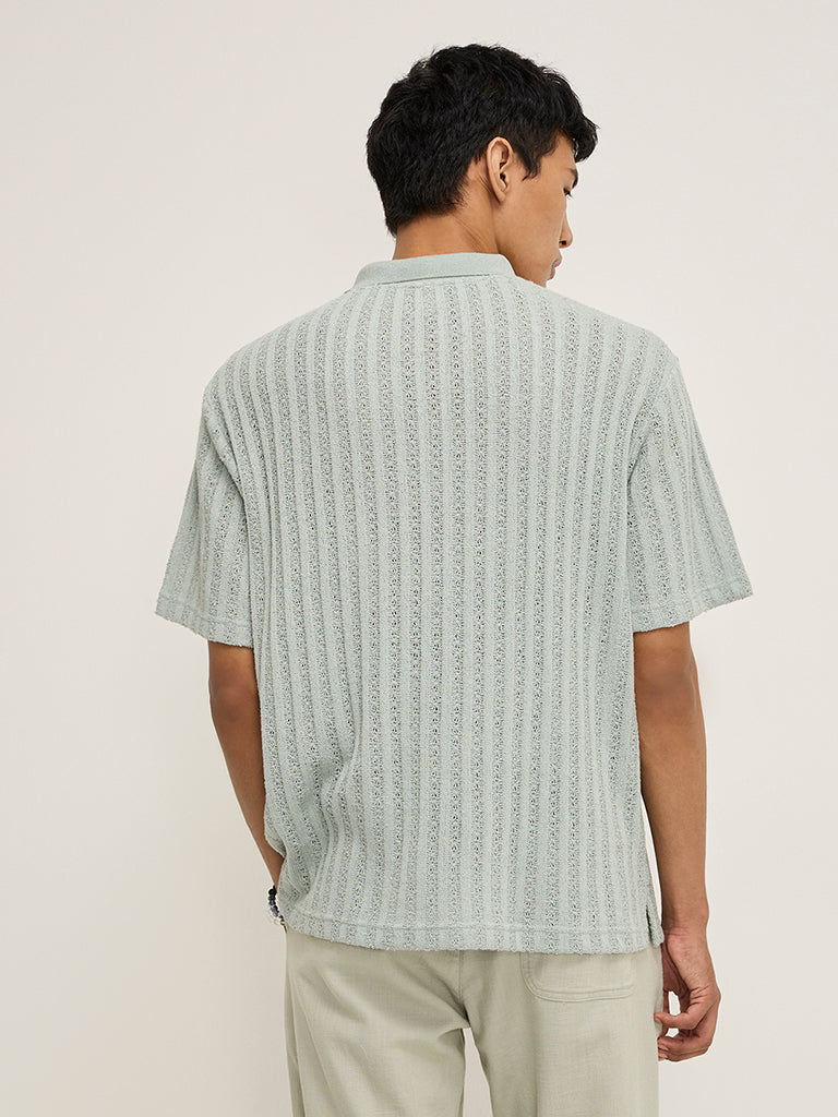 Westside ETA Men's Sage Knit-Textured Relaxed-Fit Polo T-Shirt for Casual Wear Back View