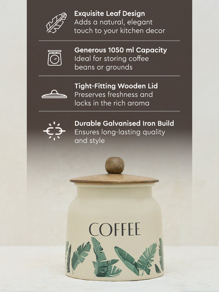 Westside Home Ivory Leaf Design Coffee Jar