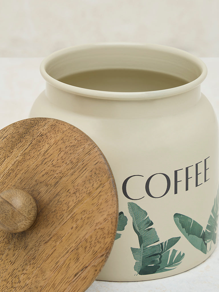 Westside Home Ivory Leaf Design Coffee Jar