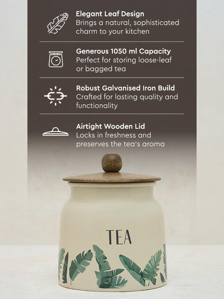 Westside Home Ivory Leaf Design Tea Jar
