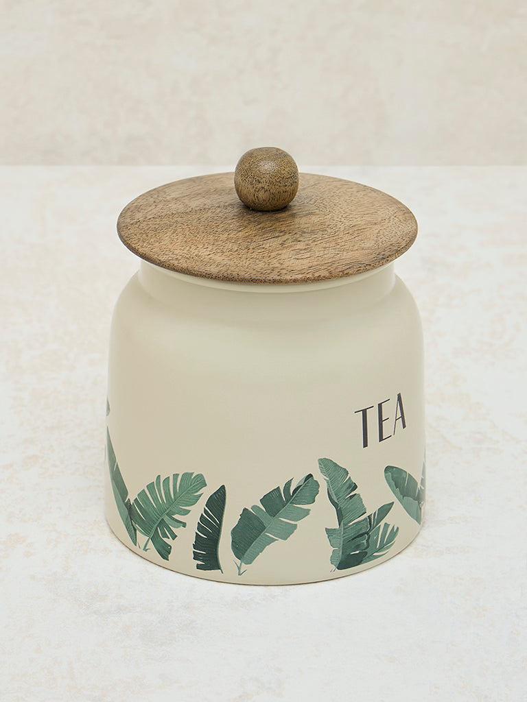 Westside Home Ivory Leaf Design Tea Jar