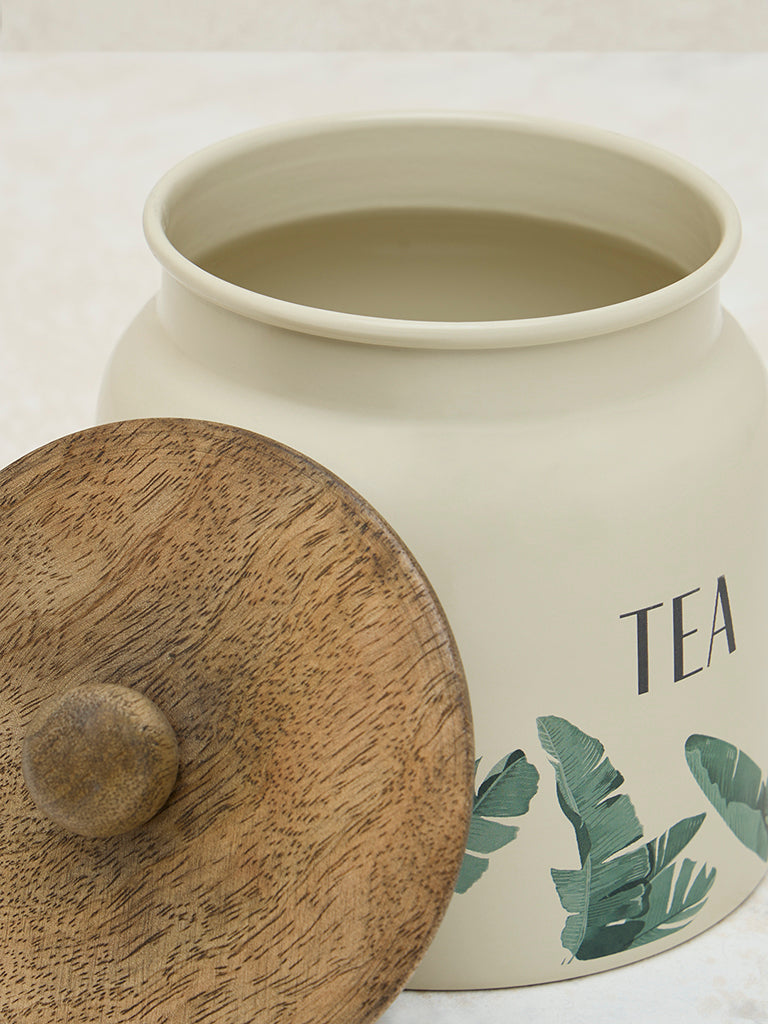 Westside Home Ivory Leaf Design Tea Jar