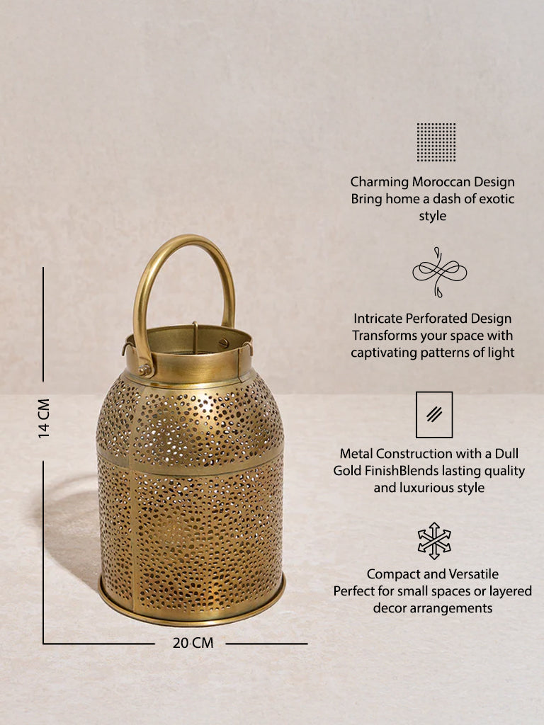 Westside Home Dull Gold Perforated Moroccan Lantern- Small