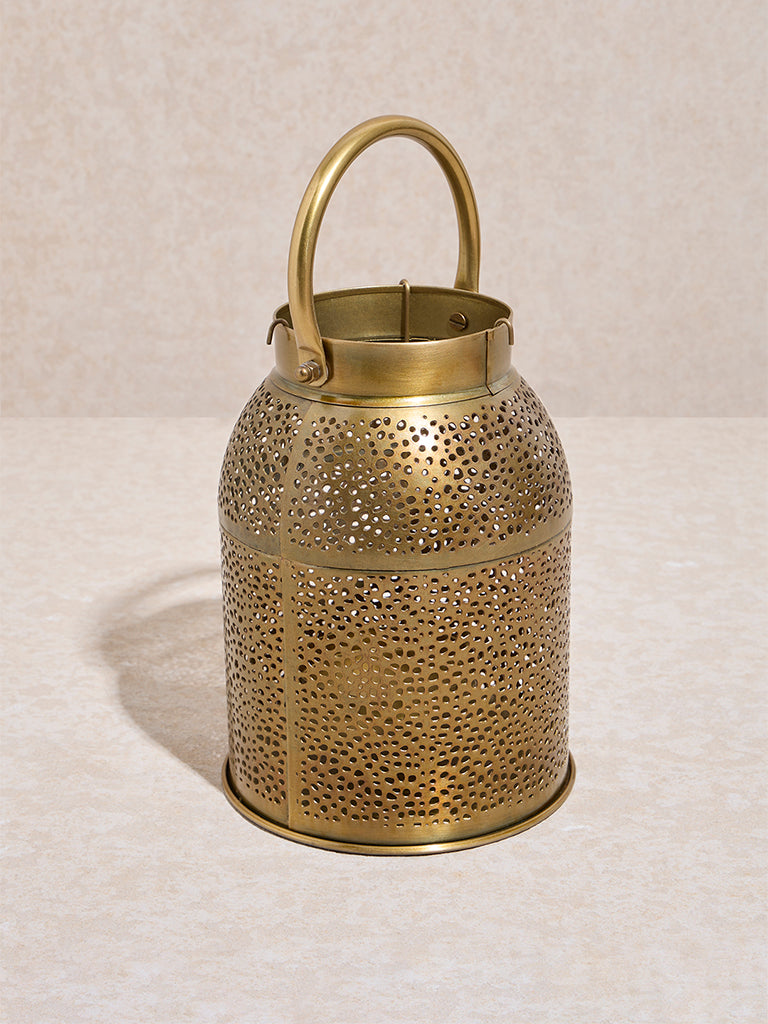 Westside Home Dull Gold Perforated Moroccan Lantern- Small