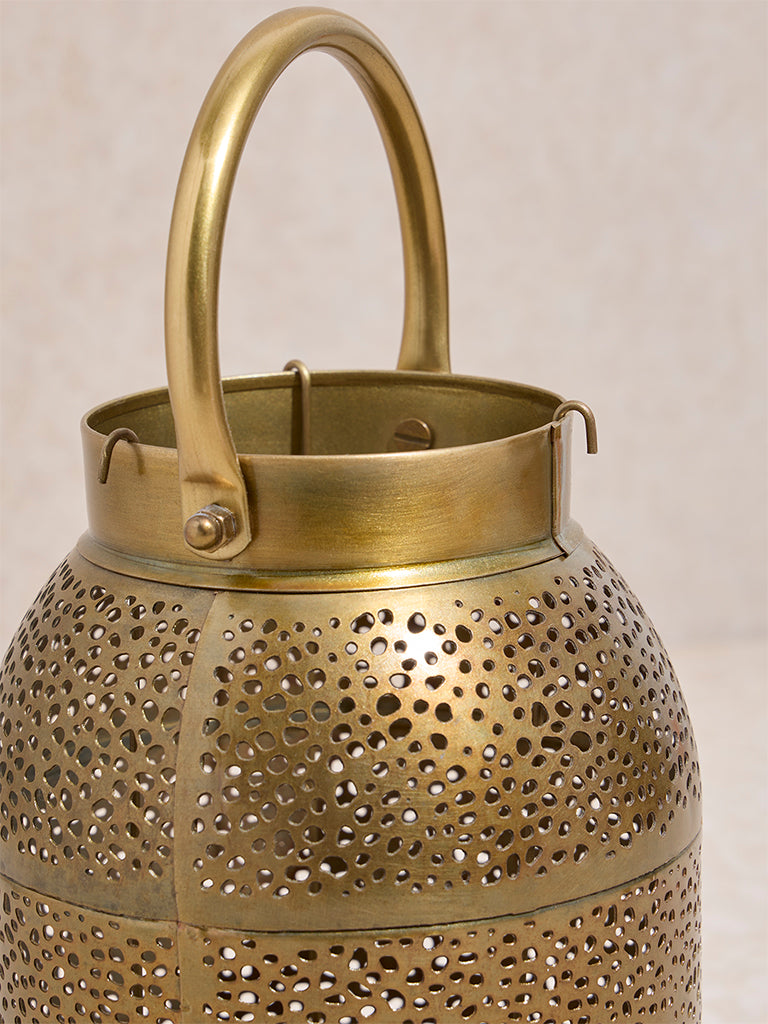 Westside Home Dull Gold Perforated Moroccan Lantern- Small