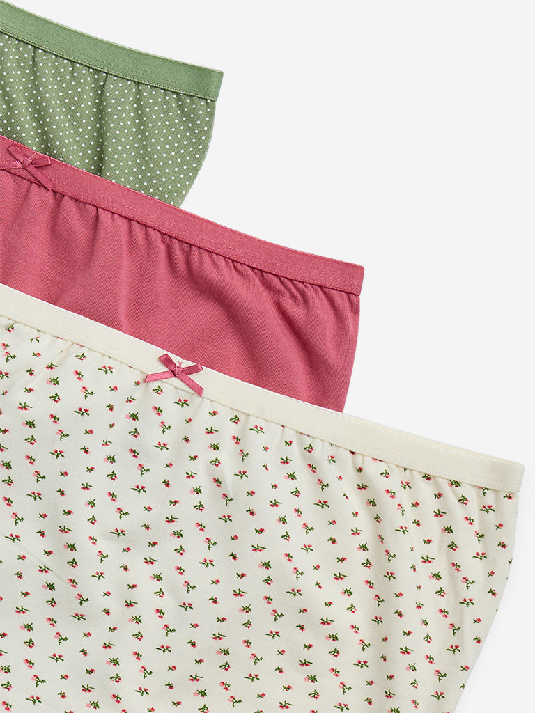 Wunderlove Ivory Printed Cotton Blend Briefs - Pack of 3