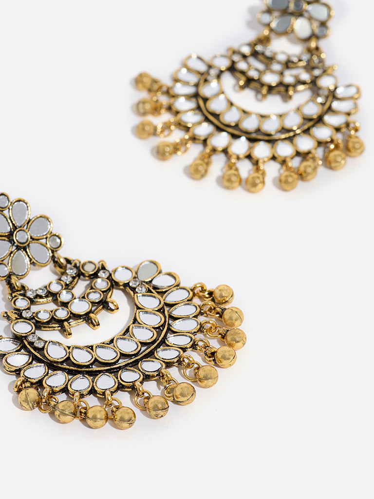 Westside Accessories Gold Mirror-Work Big Jhumka Earrings