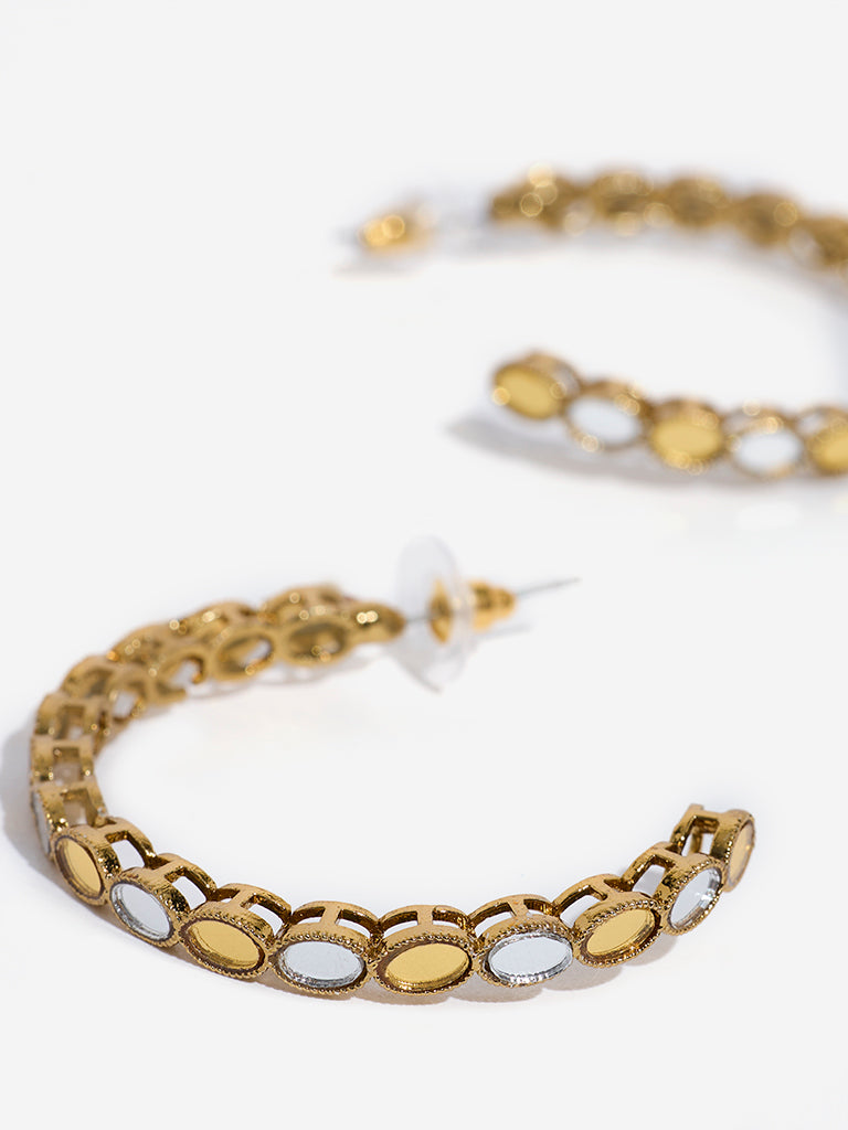 Westside Accessories Gold Mirror-Work Big Hoop Earrings