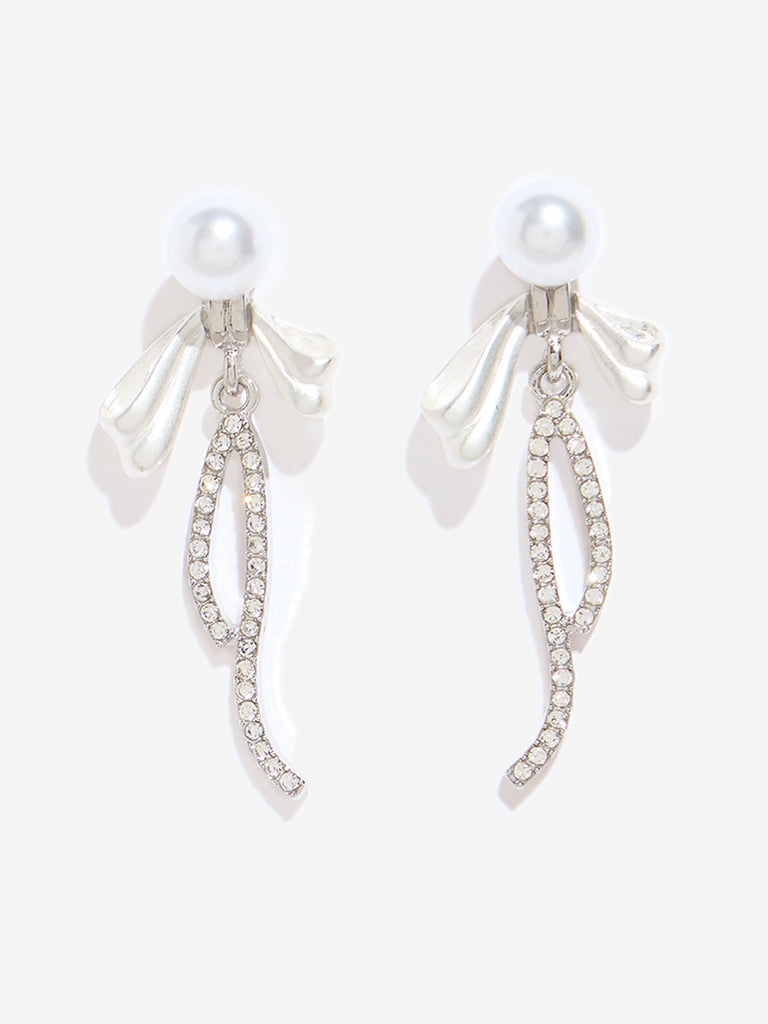 Westside Accessories Silver Pearl & Crystal Bow Earrings