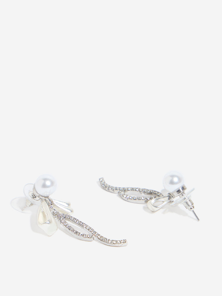 Westside Accessories Silver Pearl & Crystal Bow Earrings